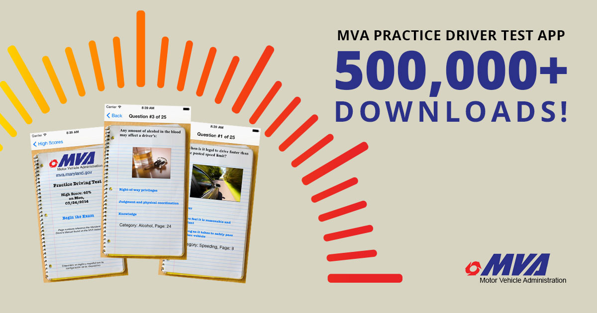 Maryland MVA Mobile Practice Driving Test Apps Reach Half a Million